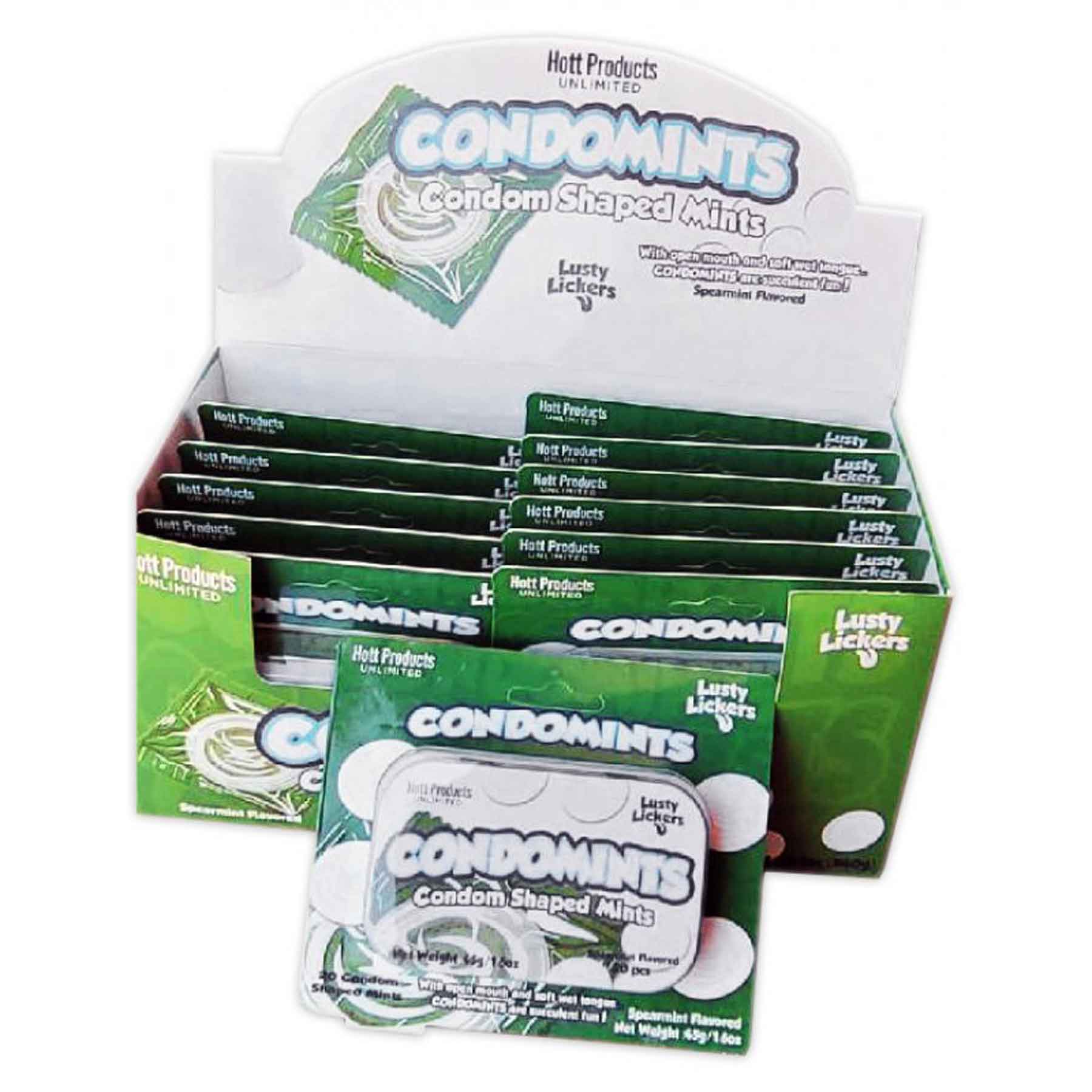 Condomints Spearmints Flavor Condoms Shaped Mints Display - Time4Task2Toys