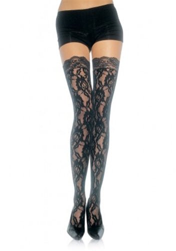 Lace Top Lace Thigh Highs - One Size - Black - Time4Task2Toys