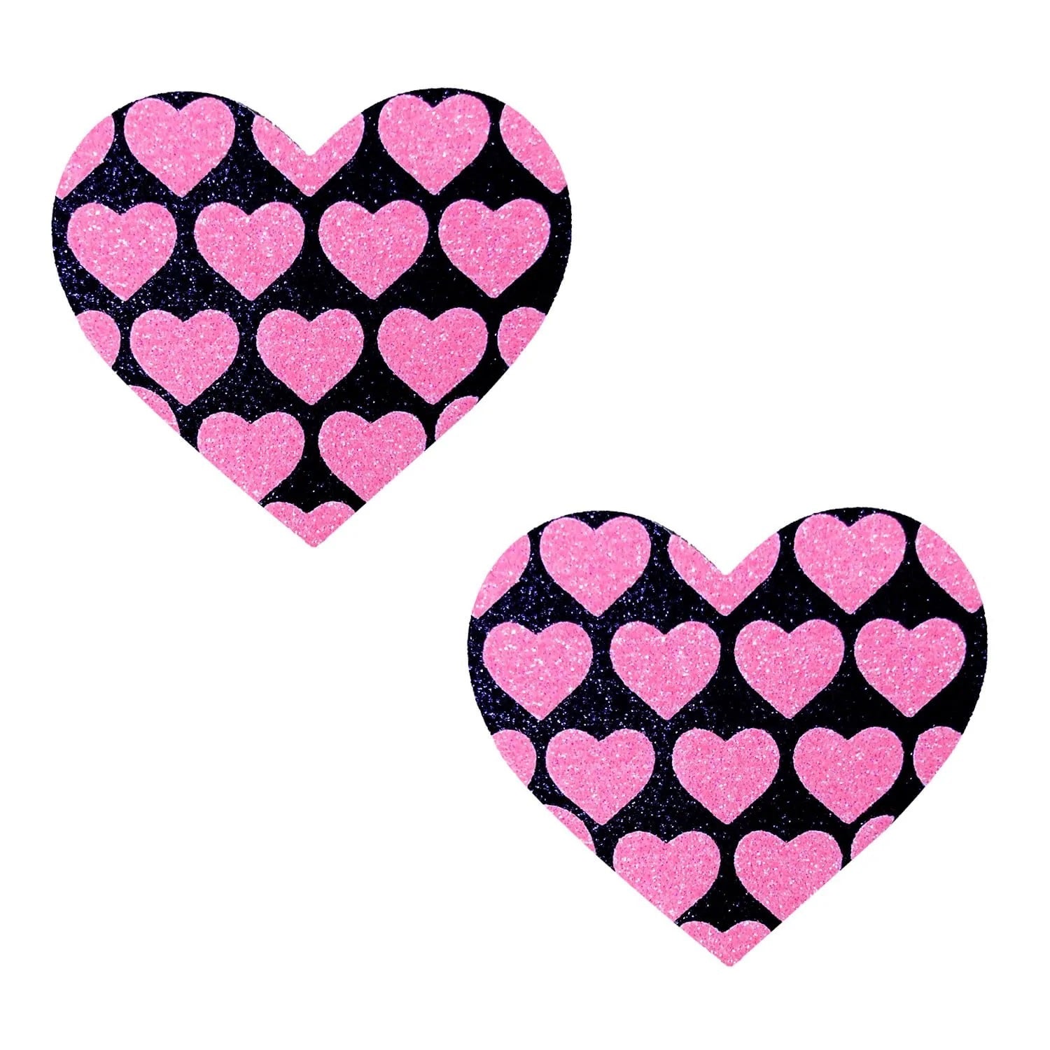Pink Heart Neon Valentines Black Glitter Heart Nipple Cover Pasties - Time4Task2Toys