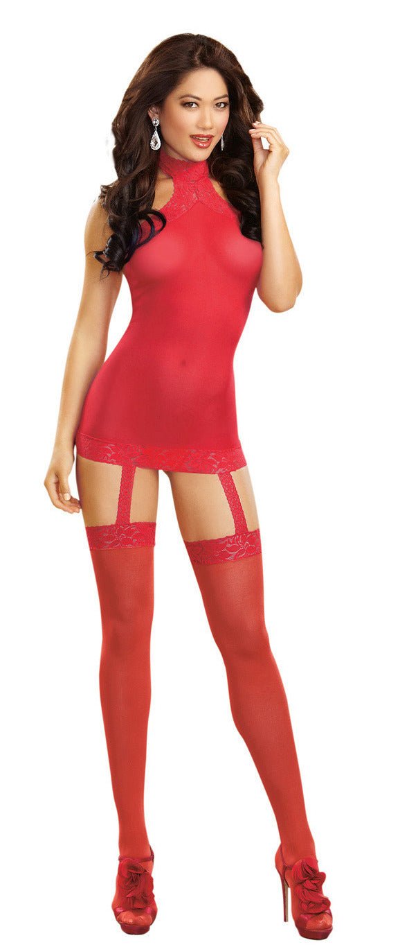 Sheer Garter Dress - One Size - Red - Time4Task2Toys