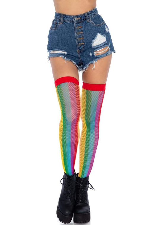 Rainbow Fishnet Thigh Highs - One Size - Multicolor - Time4Task2Toys