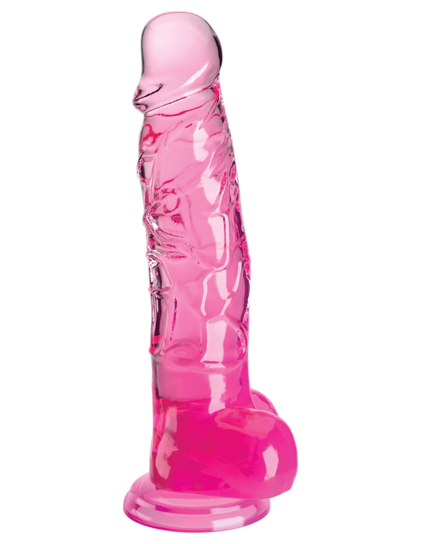 King Cock Clear 8 Inch With Balls - Pink - Time4Task2Toys