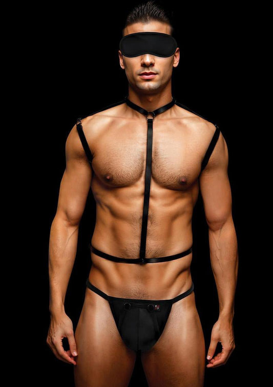 Envy 3 Pc Wet Look Chest Harness - Large/xlarge - Black - Time4Task2Toys